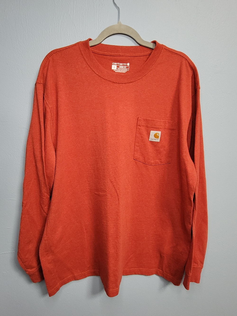 Carhartt Long-Sleeve Pocket Tee — Rust Size Large